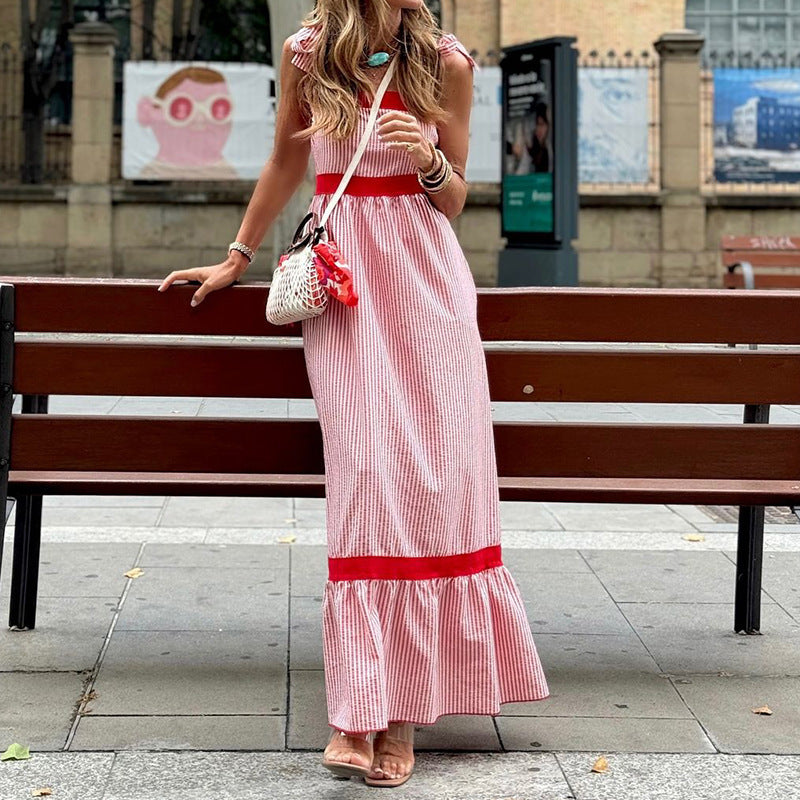 Striped Elegant Floor Length Sling Dress