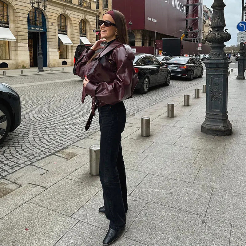 Loose Lapel PU Leather Jacket