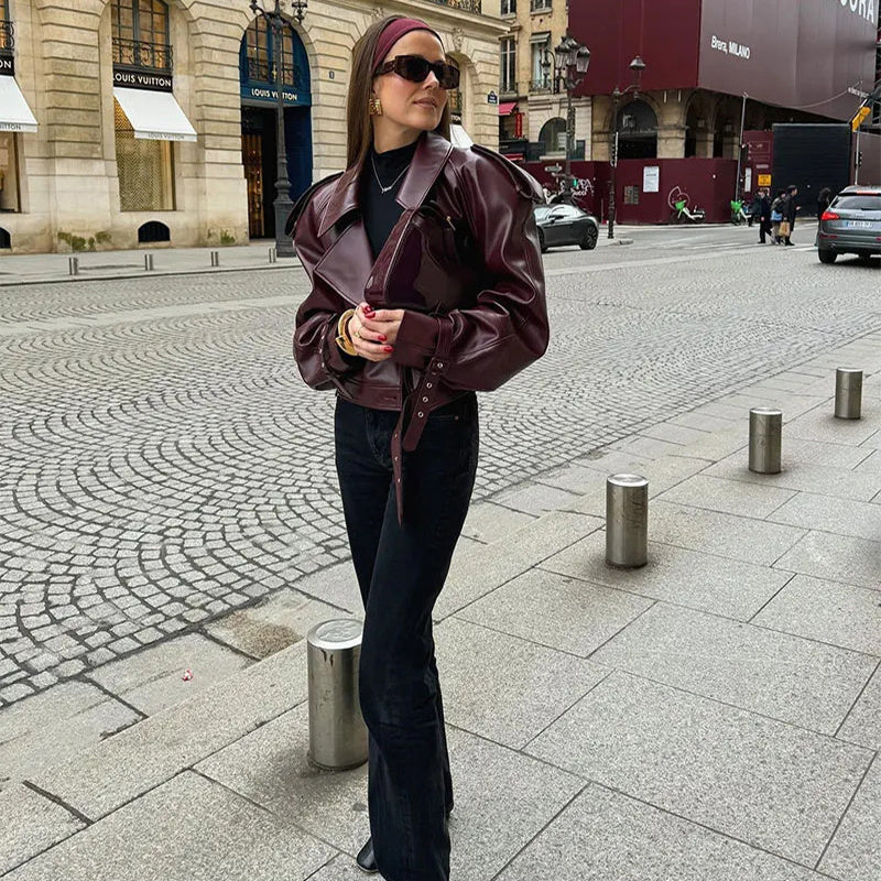Loose Lapel PU Leather Jacket