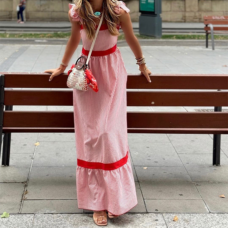 Striped Elegant Floor Length Sling Dress
